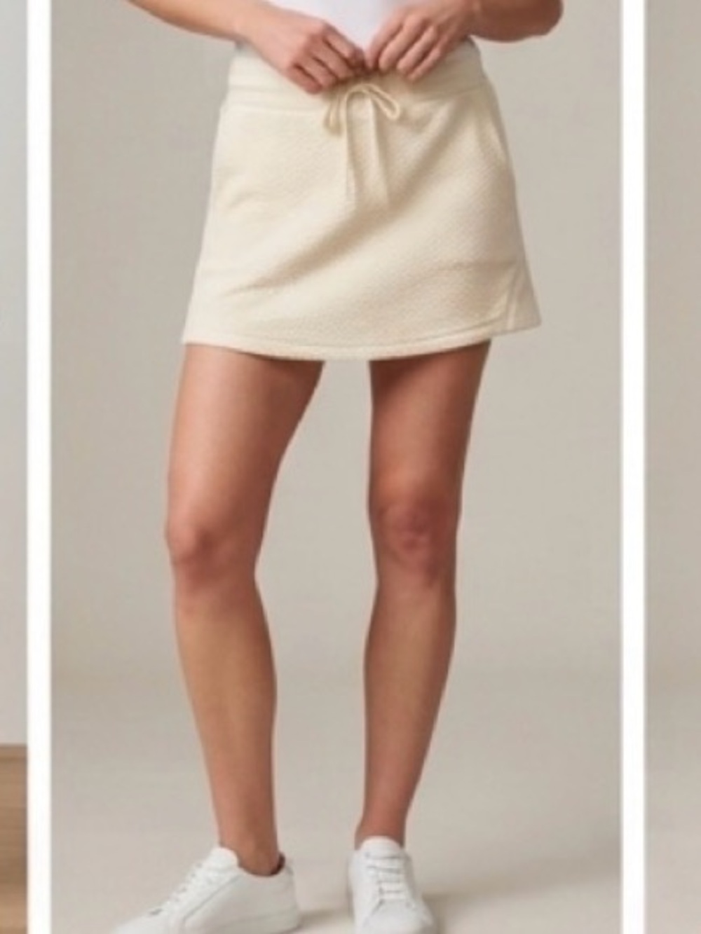 NWT Mono B Cream Drawstring Textured Mini Skirt with shorts size medium